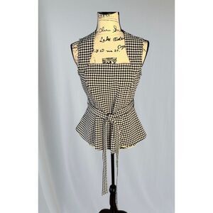 Allegra K Women's Size XS Black White Gingham Peplum Blouse Top